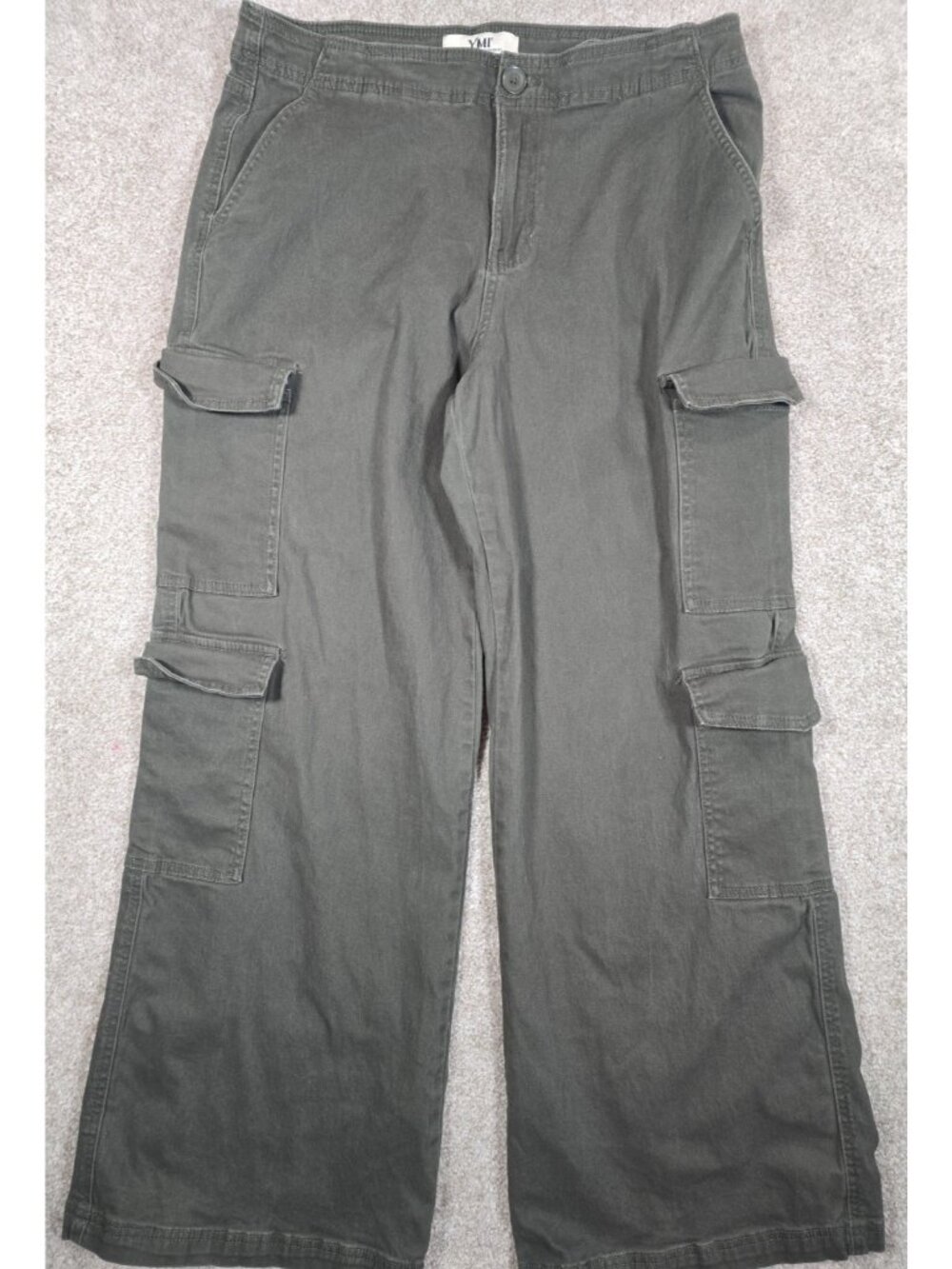 YMI Jeans USA Cargo Pants Wide Leg Gray Olive Relaxed Fit Juniors Size 13/31